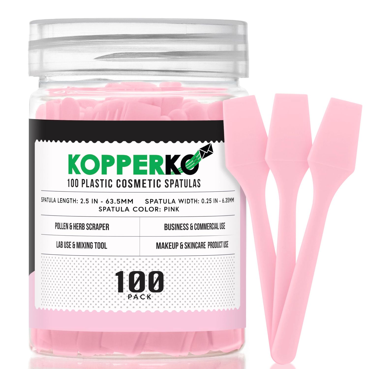 Kopperko 100 Pack 2.5 Inch Cosmetic Spatulas - Small Plastic Spatula for Cosmetics, Creams, &amp; Crafts | Makeup Spatula or Multipurpose Mini Applicator for Mixing, Skincare, or Scraping Jars | Pink