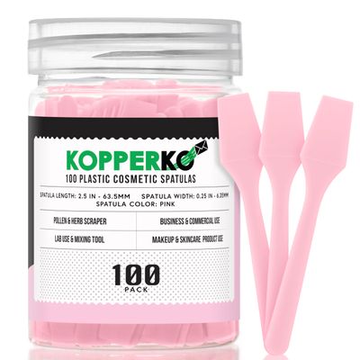 Kopperko 100 Pack 2.5 Inch Cosmetic Spatulas - Small Plastic Spatula for Cosmetics, Creams, &amp; Crafts | Makeup Spatula or Multipurpose Mini Applicator for Mixing, Skincare, or Scraping Jars | Pink