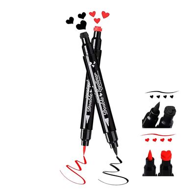 2 Pcs Liquid Eyeliner Stamp Set, Double-side Ultra-Fine Eye Liners Pen Waterproof, Long-lasting Eyeliner with Black Heart-shaped &amp; Red Heart-shaped, Eye Liners Makeup Tools Quick DryingRed  Black
