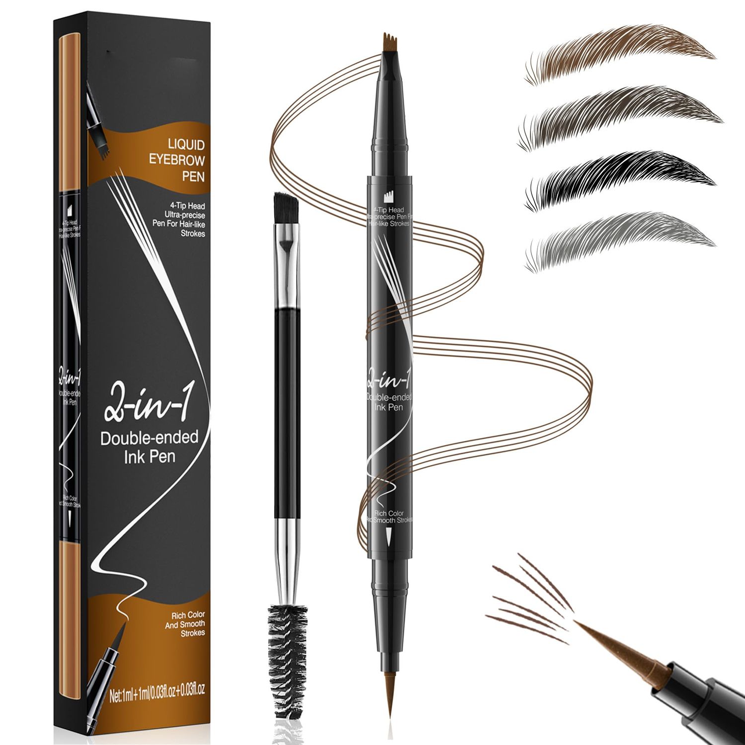 DEFSAP Microblading Eyebrow Pen - Eyebrow Pencil Magical 2-in-1 Dual-Ended Eye Brow Pencils for Women with 4-Fork-Tip &amp; Single Tip and Double-Ended Eyebrow Brush Last All-Day(Light Brown)