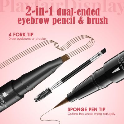 DEFSAP Microblading Eyebrow Pen - Eyebrow Pencil Magical 2-in-1 Dual-Ended Eye Brow Pencils for Women with 4-Fork-Tip &amp; Single Tip and Double-Ended Eyebrow Brush Last All-Day(Light Brown)
