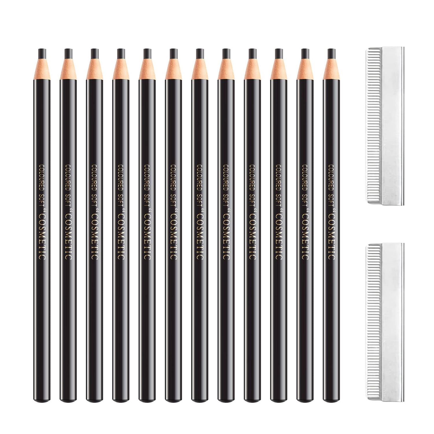 SUMEITANG 12 Pcs Pull Cord Peel-off Black Eyebrow PencilWooden Hard-core Microblading Eye Brow Pencil For Marking, Filling And Outlining, waterproof and sweat-proof for Professionals &amp; Beginners