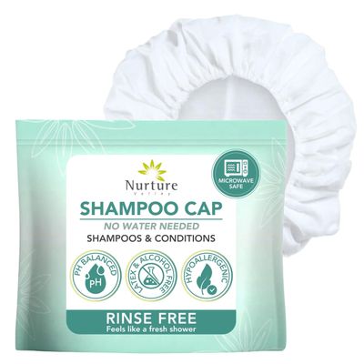 No Water Rinse Free Shampoo Cap by Nurture | Microwavable Hair Washing &amp; Conditioning Shower Caps | Waterless Bathing | Disposable &amp; Hypoallergenic for Adults, Bedridden &amp; Elderly