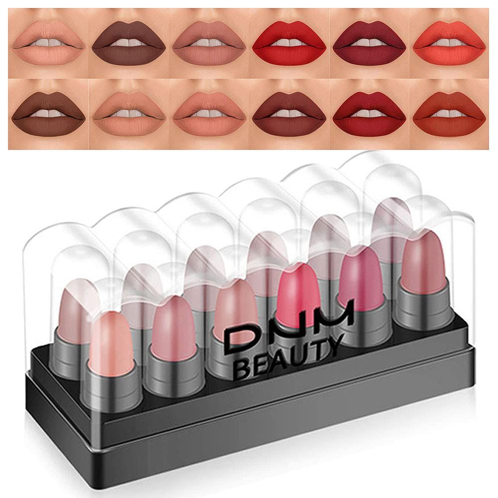 HAOYA 12Pcs Mini Capsule Makeup Lipstick Pills Mini Set Matte Lip Stain Makeup Set Women Brown Dark Red Matte Matt Lipsticks Cute Lip Stick Purse Set labiales matte larga duracion (SET03)