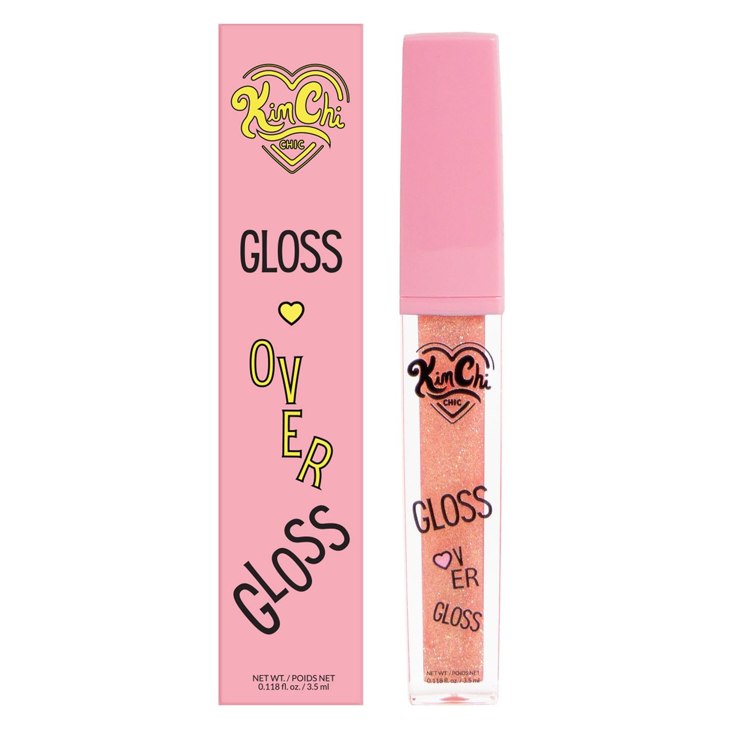 Kimchi Chic Gloss Over Gloss, Shimmery Micro-Sparkle Lip Gloss To Wear Alone Or Over Lipstick, Fragrance-Free Luscious Lip Balm, Peach Pink, 03 Peach Shimmer, 0.35ml