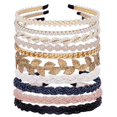 LYroo Pearl Headbands Beaded Headband Metal Head Bands No Slip Hair Accessories for Women Girls,10 Pack