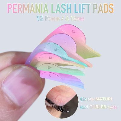 PERMANIA Lash Lift Pads, 12 Piece6 Sizes Liquid Silicone Lash Lift Rods with 'C' Curl Super Soft & Sticky Extreme Eyelash Curler DIY Makeup Beauty Tool (Colorful)