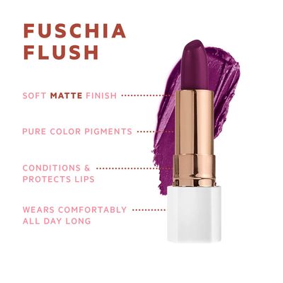 FLOWER BEAUTY Petal Pout Lipstick Cruelty Free Nourishing Highly Pigmented Lip Color with Antioxidants, Fuchsia Flush - Matte, 0.11 Ounce