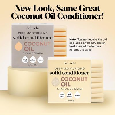 Kitsch Coconut Oil Deep-Moisturizing Hair Conditioner Bar | Made in US | Eco-friendly Daily Conditioner for Dry Hair | Nourishes &amp; Restores Damaged Hair for Less Breakage | Paraben Free, 2.7 oz