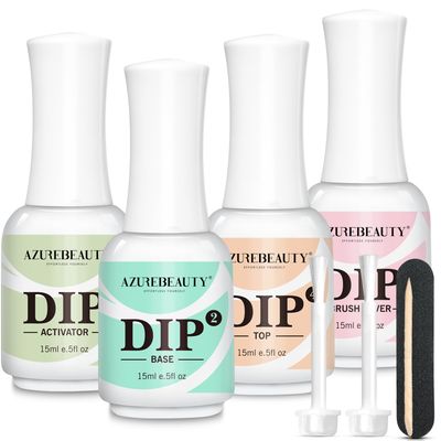 AZUREBEAUTY 44Pcs Dip Powder Liquid Set 15ml0.5oz, with BaseTop Coat, Activator, Brush Saver, Nail File Dipping Powder Essential Tools for Dip Powder Nail Kit No Nail Lamp Needed