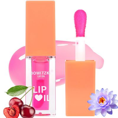 Bowitzki Color Changing Lip Oil Lip Glow Gloss Hydrating Transparent Tinted Nourishing Long Lasting Lip Balm Care Moisturizing Repairing Lightening Lip Lines Blue lotus Tocopherol Squalane (Cherry)