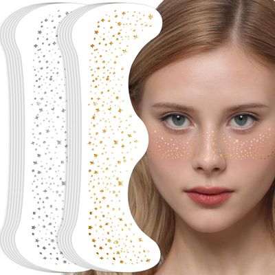 Gootaimi 12Pcs Glitter Freckles, Gold Glitter Freckles Silver Freckles, Face Glitter for Women Makeup Patches, Makeup Gold Freckles Fake Freckles Glitter for Women Gold and Silver