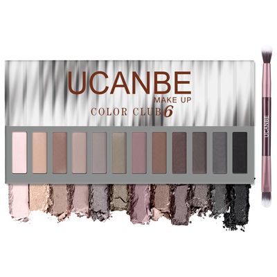 UCANBE 12 Color Eyeshadow Makeup Palette, Naked Nude Eye Shadow, Neutral Matte Shimmer Make Up Pallet with Double-ended Brush Set Kit, Highly Pigmented Long Lasting Waterproof