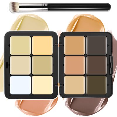 LSxia 12 Colors Cream ContourConcealer Makeup Palette for Cheeks - Multi-functional Makeup Palette with Brush, Natural Matte Long Wearing, Waterproof Blendable Face Makeup Palette (#03)