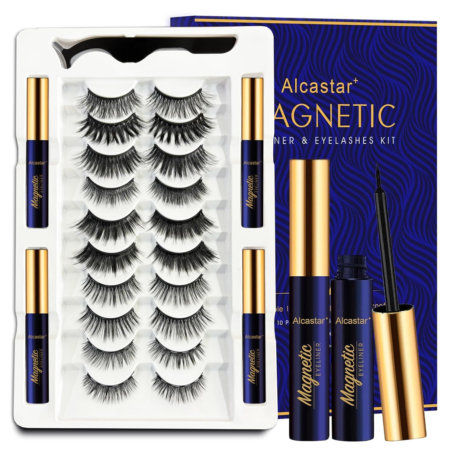 Magnetic Eyelashes with Eyeliner Kit, Magnetic Lashes Kit with Applicator, Most Natural Looking,Strongest Waterproof, Reusable Magnet False Lashes Easy to Use.(10 Pairs &amp; 4 Liner)