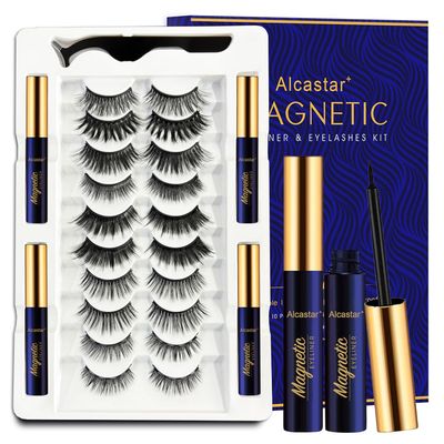 Magnetic Eyelashes with Eyeliner Kit, Magnetic Lashes Kit with Applicator, Most Natural Looking,Strongest Waterproof, Reusable Magnet False Lashes Easy to Use.(10 Pairs &amp; 4 Liner)
