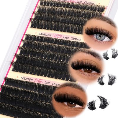FANXITON Lash Clusters Thick Fluffy Lash Clusters D Curl Volume Lash Clusters 80D100D120D Eyelash Clusters 10-18mm Eye Lash Clusters Wispy Individual Lashes Waterproof Clusters Eyelash Extensions