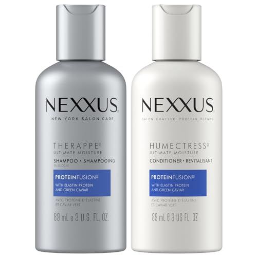 Nexxus Therappe Shampoo and Humectress Conditioner, Travel-Size - Ultimate Moisture for Dry Hair with Elastin Protein and Green Caviar, 3 Oz Ea