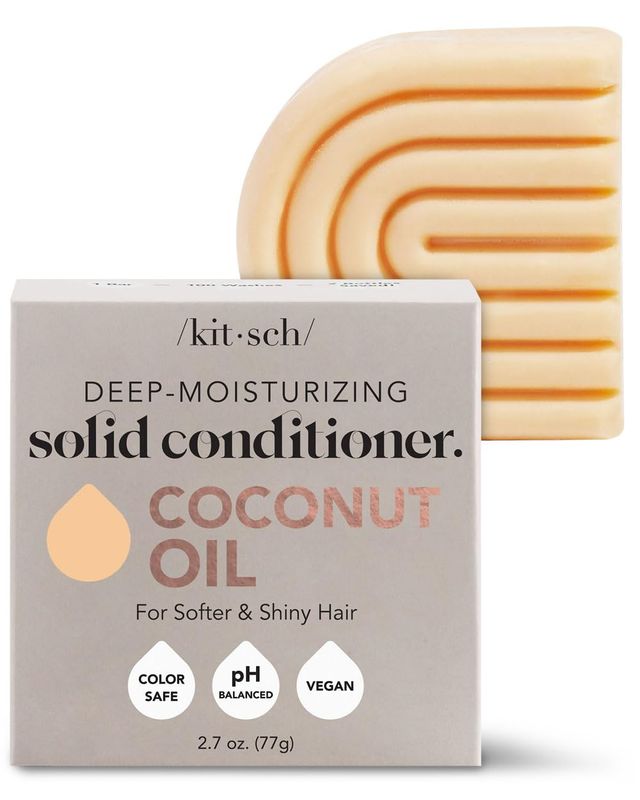 Kitsch Coconut Oil Deep-Moisturizing Hair Conditioner Bar | Made in US | Eco-friendly Daily Conditioner for Dry Hair | Nourishes &amp; Restores Damaged Hair for Less Breakage | Paraben Free, 2.7 oz