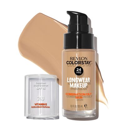 Revlon Liquid Foundation, ColorStay Face Makeup for Combination &amp; Oily Skin, SPF 15, Medium-Full Coverage with Matte Finish, 240 Medium Beige, 1 Fl Oz