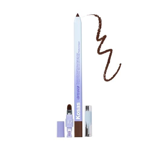 Kosas Hotliner Retractable Lip Liner Pencil with Built-In Brush &amp; Sharpener - Easy Contouring, Hydrating, Long-Lasting - Pigmented Creamy Texture for Plumping Lips- Hyaluronic Acid &amp; Konjac - Supreme