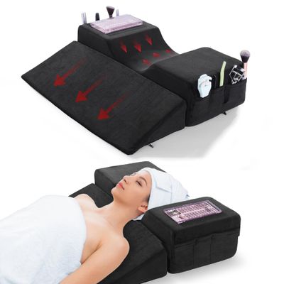 BALAPET Lash Pillows for Eyelash Extensions Ergonomic and Comfortable Velvet Memory Foam Eyelash Pillow for Neck and Back Support Pillow Side Pockets can be Placed Tools,Easy to Graft Eyelashes(Black)