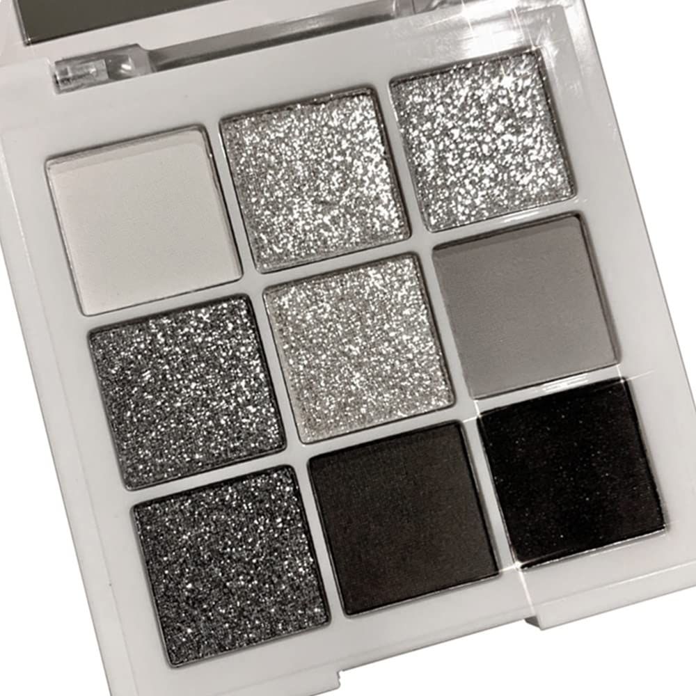 Go Ho Black Grey Silver Smoky Eyeshadow Palette,9 Colors Matte&amp;Shimmer Eye Makeup Palette,Goth Eye Shadow Pallets for Women,Waterproof Cool Eye Shadow Palette Makeup with Prism Mirror