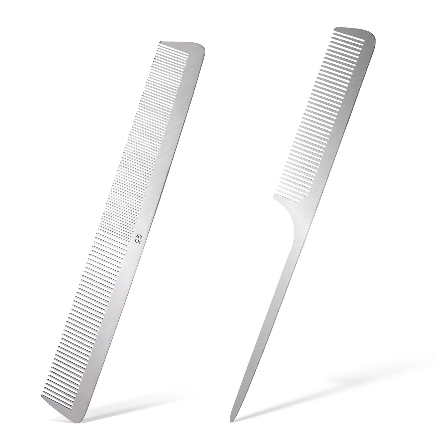 2 PCS Stainless Steel Hair Combs Metal Rat Tail Comb with Metal Pick Flat Top Barber Comb Teasing Pintail Comb Hair Styling Cutting Comb