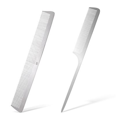 2 PCS Stainless Steel Hair Combs Metal Rat Tail Comb with Metal Pick Flat Top Barber Comb Teasing Pintail Comb Hair Styling Cutting Comb