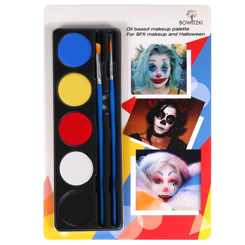 Bowitzki Halloween Makeup Palette 5 Colors Face Body Paint Oil Based with Brush for Zombie Skeleton Clown Witch Football Baseball Sports SFX Costume Cosplay Dress Up (Classic)