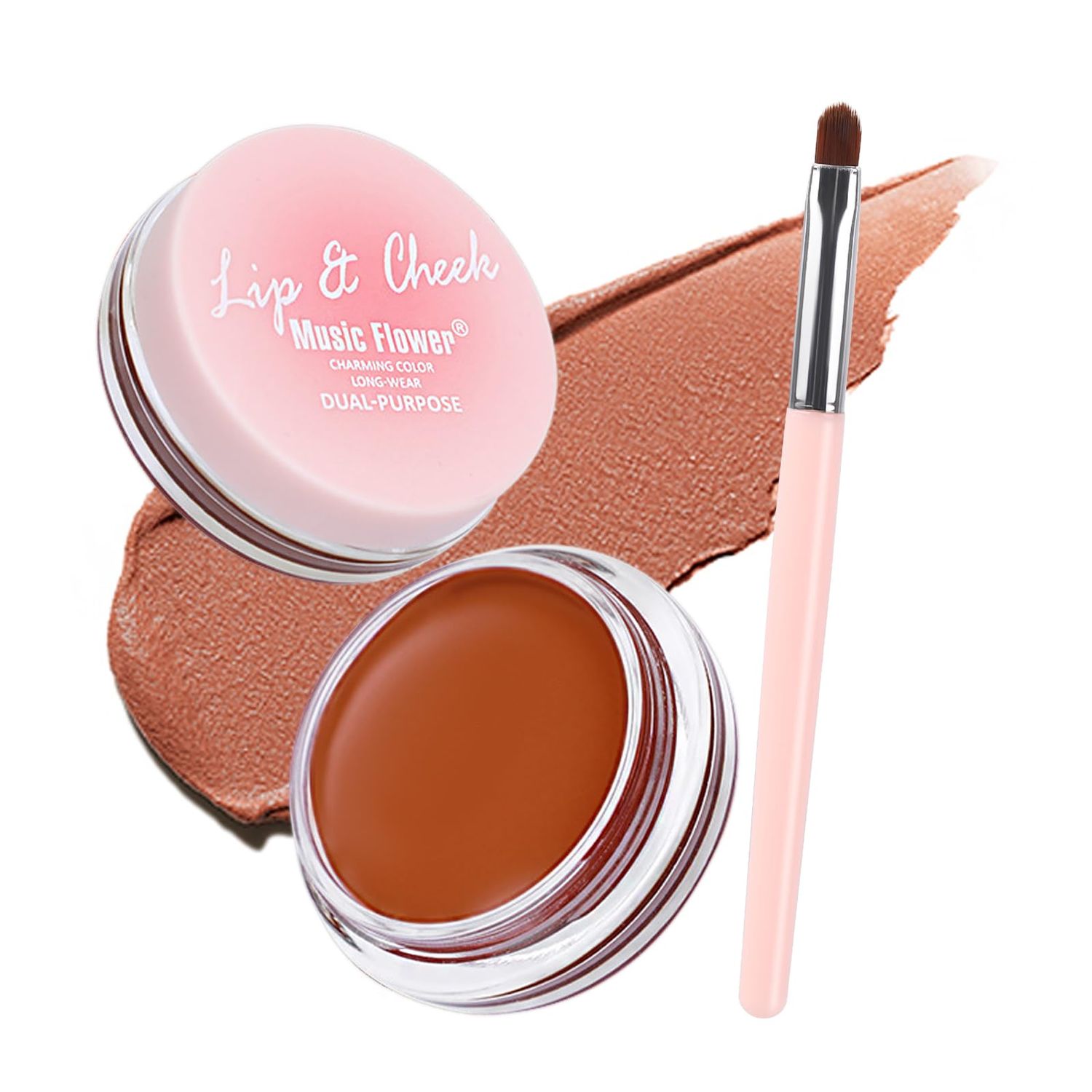 Face Cream Blush, 2-in-1 Lip &amp; Cheek Makeup with Brush, Matte Blush Hydrating Formula, Lightweight, Buildable &amp; Blendable Blusher for Women Girls-01 Maple Orange Brown
