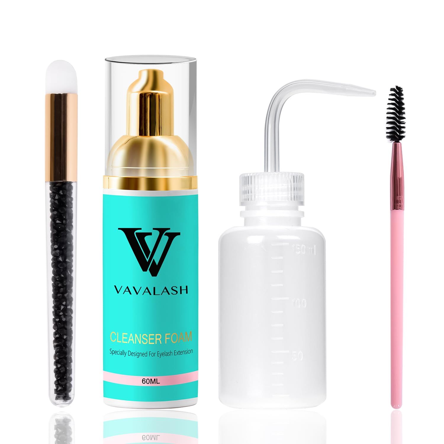 VAVALASH Lash Shampoo Kit for Lash Extensions Lash Cleaning Kit with 60ml Lash Shampoo Lash Brushes Cleanser Brush Wash Bottle Gently Oil Free Eyelash Cleanser Kit for Self Lash Care &amp; Salon Use