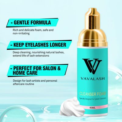 VAVALASH Lash Shampoo Kit for Lash Extensions Lash Cleaning Kit with 60ml Lash Shampoo Lash Brushes Cleanser Brush Wash Bottle Gently Oil Free Eyelash Cleanser Kit for Self Lash Care &amp; Salon Use