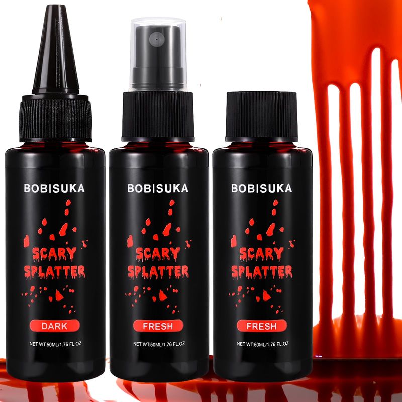 3PCS Halloween Fake Blood, Realistic Washable Fake Blood Spray, Dripping Blood, Fresh Liquid Fake Blood Makeup Kit for Halloween, SFX Makeup, Cosplay Party, Stage, Horror Film
