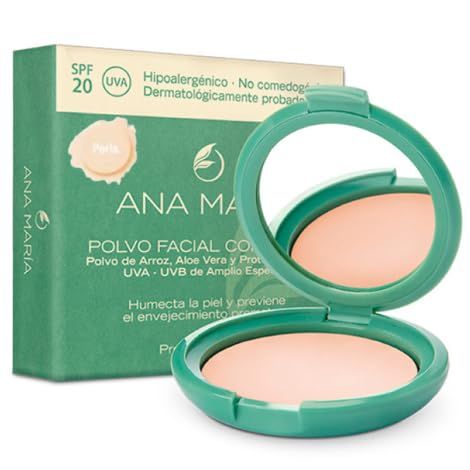 Ana Maria Maquillaje Cosmeticos | Polvo Facial Compacto Arroz Aloe Vera FPS 20 UVA | Make up Pressed Powder SPF 20 0.5oz-14gr (Perla | Pearl (2))