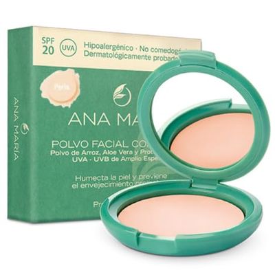 Ana Maria Maquillaje Cosmeticos | Polvo Facial Compacto Arroz Aloe Vera FPS 20 UVA | Make up Pressed Powder SPF 20 0.5oz-14gr (Perla | Pearl (2))