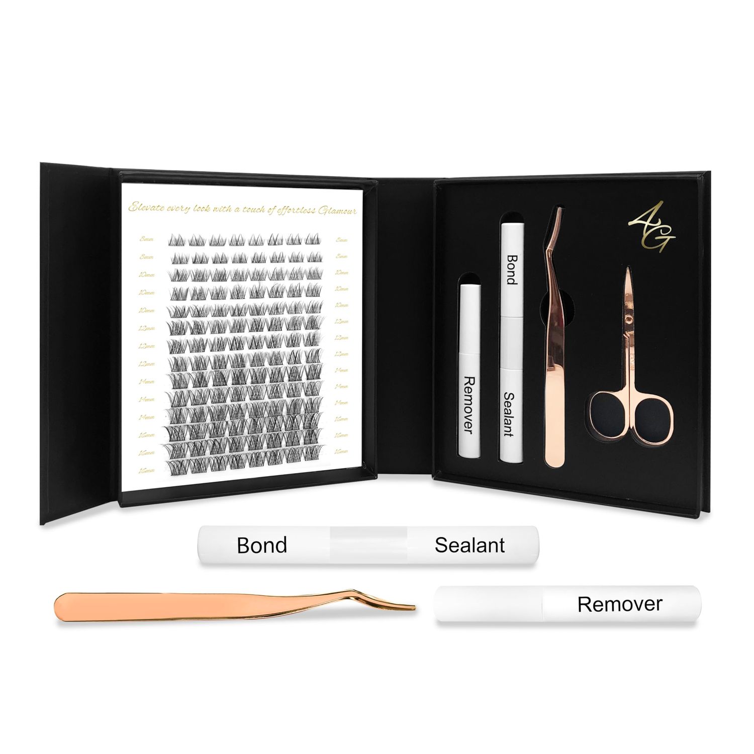 GlamLash | Wispy Look False Eyelashes D Curl 8-16mm 112pcs 14sRow Thickness 0.07mm 30D-40D with Bond &amp; Tweezer by Glamour by Forerunner