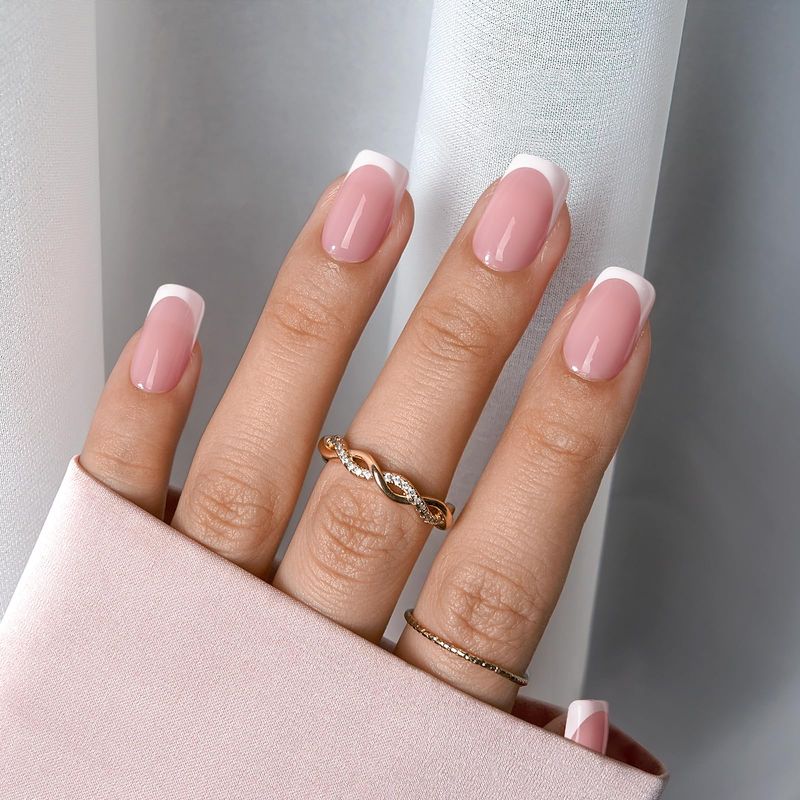 BTArtboxnails XCOATTIPS French Tip Nails - Short Press On Nails, 160 Pcs Pink Square Soft Gel Nail Tips Pre-applied Tip Primer &amp; Base Coat, No Need File False Nails for Valentines Day Gift, 16 Sizes