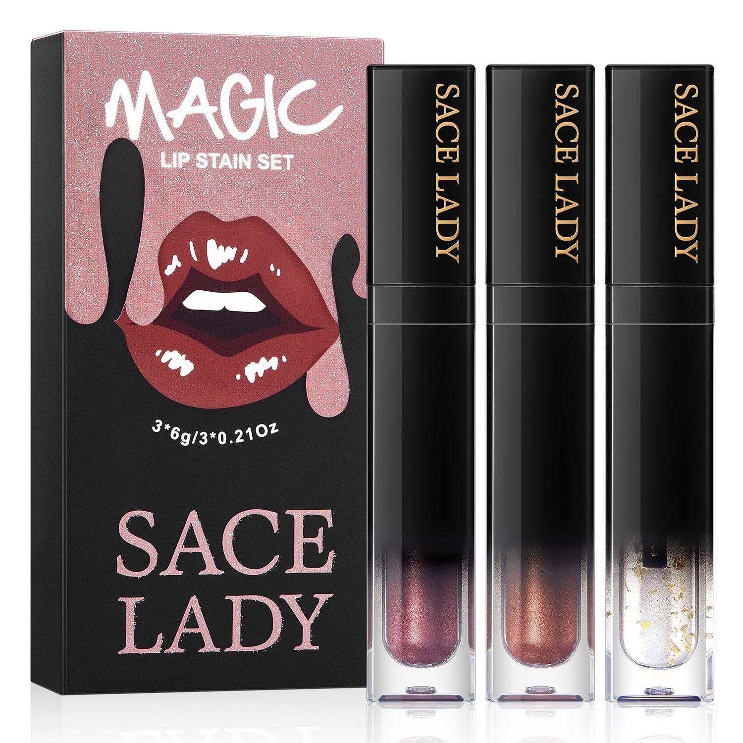 SACE LADY Lip Stain Set Peel Off, Long Lasting Waterproof Tinted Lip Gloss Shimmer Matte Finish, Transfer Proof Natural Liquid Lipsticks Stay All Day for Women