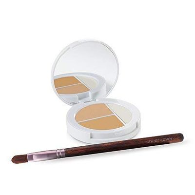 Sheer Cover Studio - Conceal and Brighten Highlight Trio - Two-Toned Concealers - Shimmering Highlighter - LightMedium Shade - With FREE Concealer Brush - 3 Grams