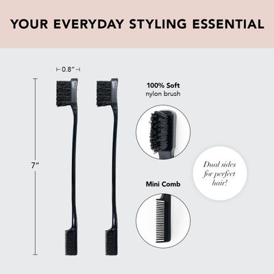 Kitsch Double-Sided Edge Fixer and Hair Styling Brush Set - Soft Nylon Bristles, Dual Edges for Grooming and Taming Flyaways, Combo Pack 2 Pieces (Black)