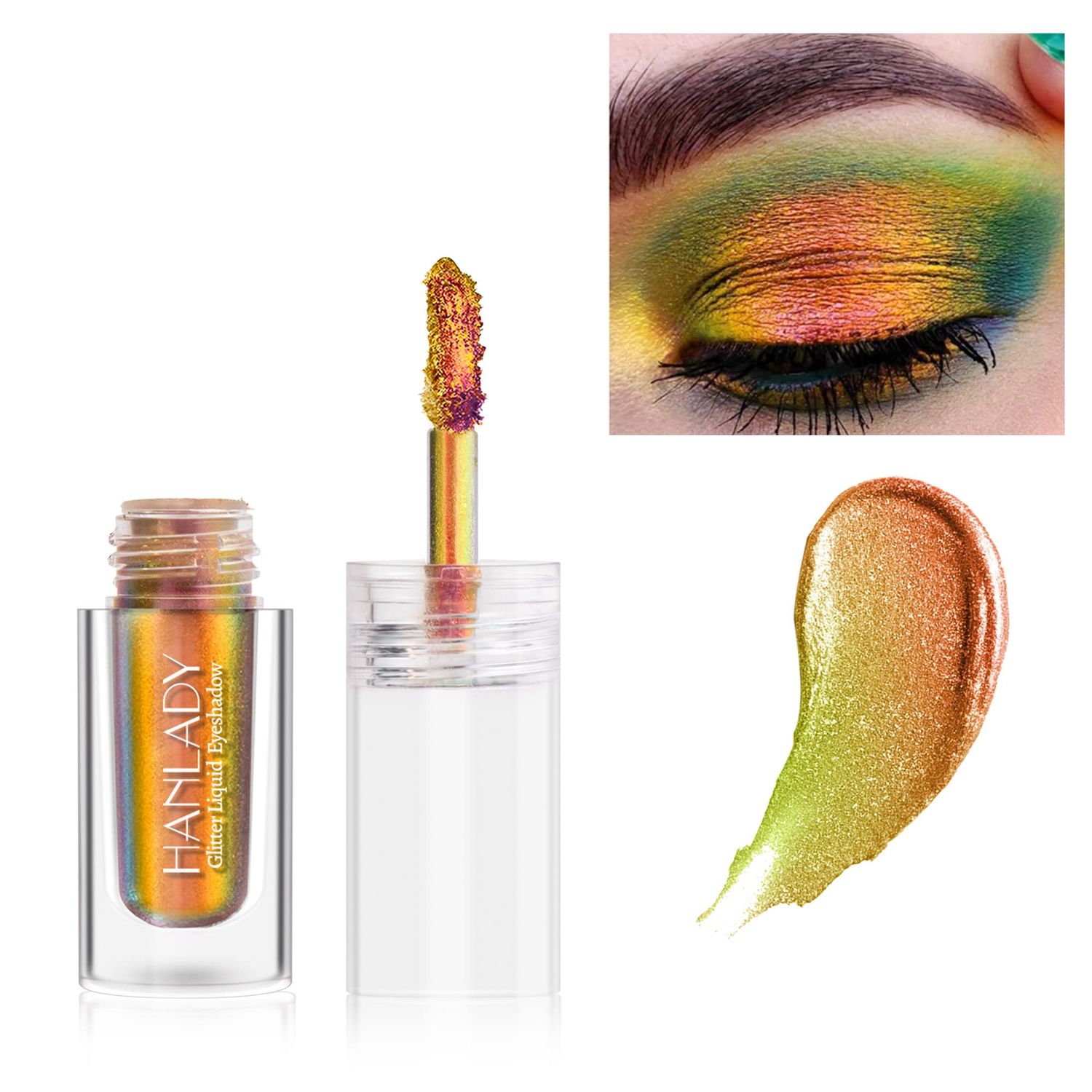 HANLADY Chameleon Eyeshadow Liquid Glitter Eye Makeup, Glitter Eyeshadow Intense Color Shifting Long Lasting with No Creasing, Quicky Dry &amp; High Pigmented Shimmer Eye Shadow, Sunset