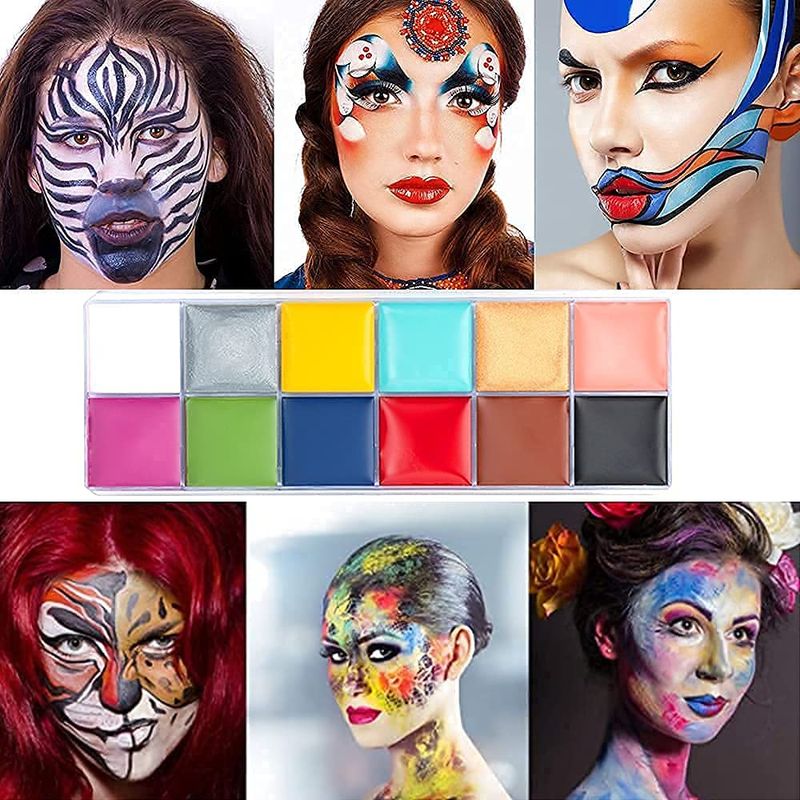 VERONNI SFX Makeup kit 12 Colors Face Body Paint Oil96gHalloween Makeup with Special Effects Wound Scar Wax, Fake Scab Blood, Spatula, 10 Brushes,1 Stipple Sponge (02)