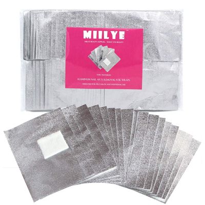 MIILYE Nail Polish Remover Foil Wraps for AcrylicDip PowderUVGelPolish Varnish Soak-off Removal, with Pre-attached Lint Free Pad (100x Gel Nail Polish Remover Wraps)