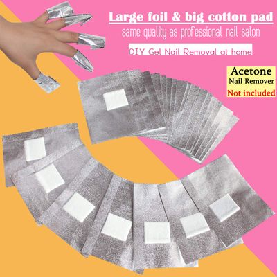 MIILYE Nail Polish Remover Foil Wraps for AcrylicDip PowderUVGelPolish Varnish Soak-off Removal, with Pre-attached Lint Free Pad (100x Gel Nail Polish Remover Wraps)