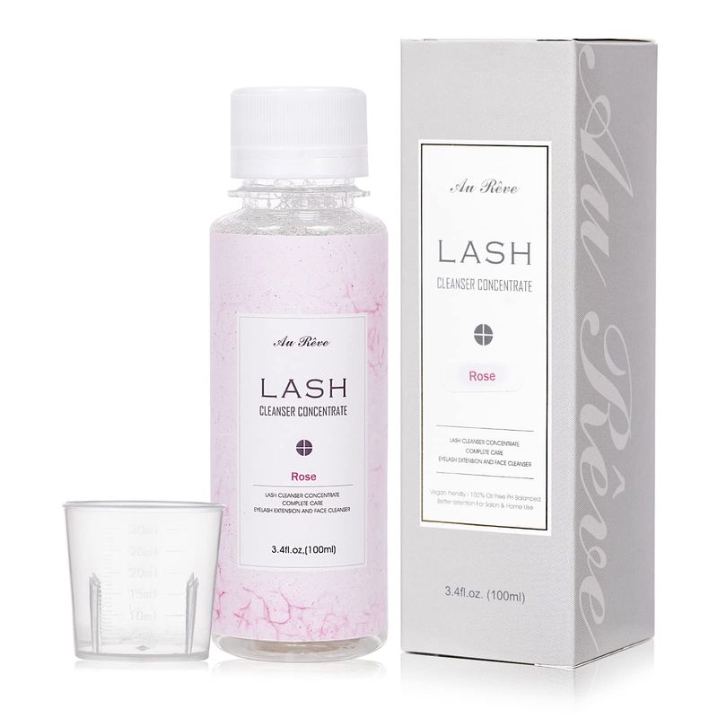 AuReve Eyelash Cleanser Concentrate 100ml prolong lash Cleanser Oil-Free Eyelash Extension Shampoo Perfect for Professional Salon-Can Make Ten 60ml bottles of Lash ShampooRose