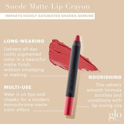 Glo Skin Beauty Suede Matte Lip Crayon (Demure) - Longwearing Formula Stays On All Day, With Conditioning Shea Butter Mango Seed Oil for a Velvety Smooth Finish