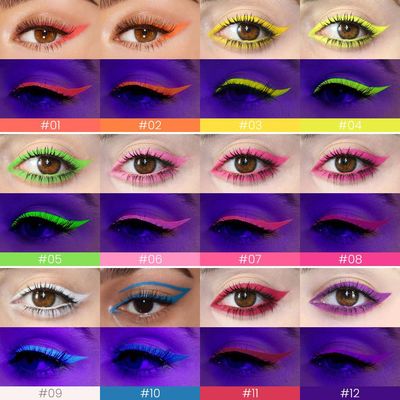 evpct 12 Colors UV Neon Gel Eyeliner Pencil Makeup Set Kit, Rainbow Halloween Colored Colorful Gel Eyeliners Pen Glow in Dark, Waterproof Long Lasting for Painting Delineador de ojos lquido de nen