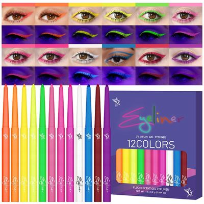 evpct 12 Colors UV Neon Gel Eyeliner Pencil Makeup Set Kit, Rainbow Halloween Colored Colorful Gel Eyeliners Pen Glow in Dark, Waterproof Long Lasting for Painting Delineador de ojos lquido de nen
