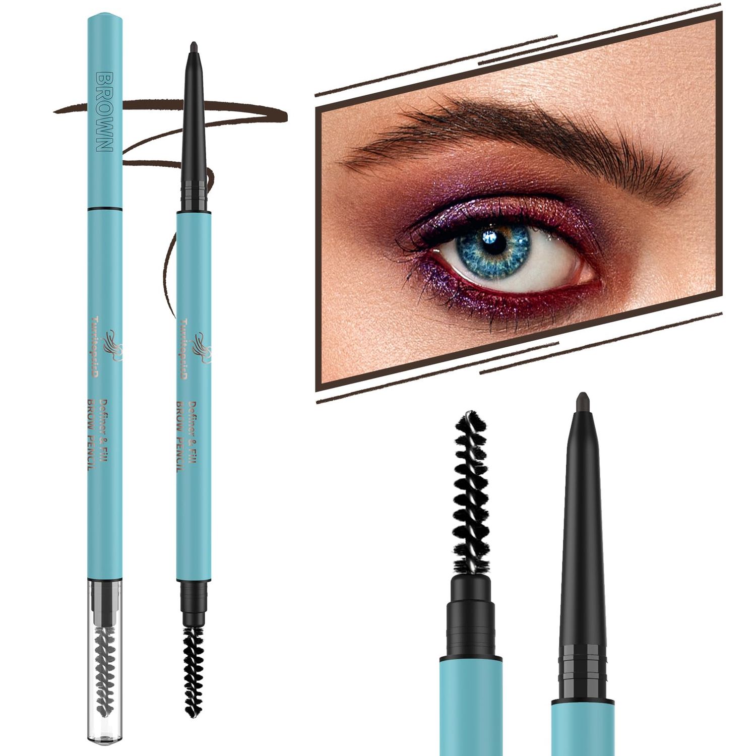 TurritopsisD Define &amp; Fill Brow Pencil 2-Pack Black Brown Eyebrow Pencil Pro Waterproof Smudge-proof Fine-Tip Very-thin Pen Built-in Spoolie Brush